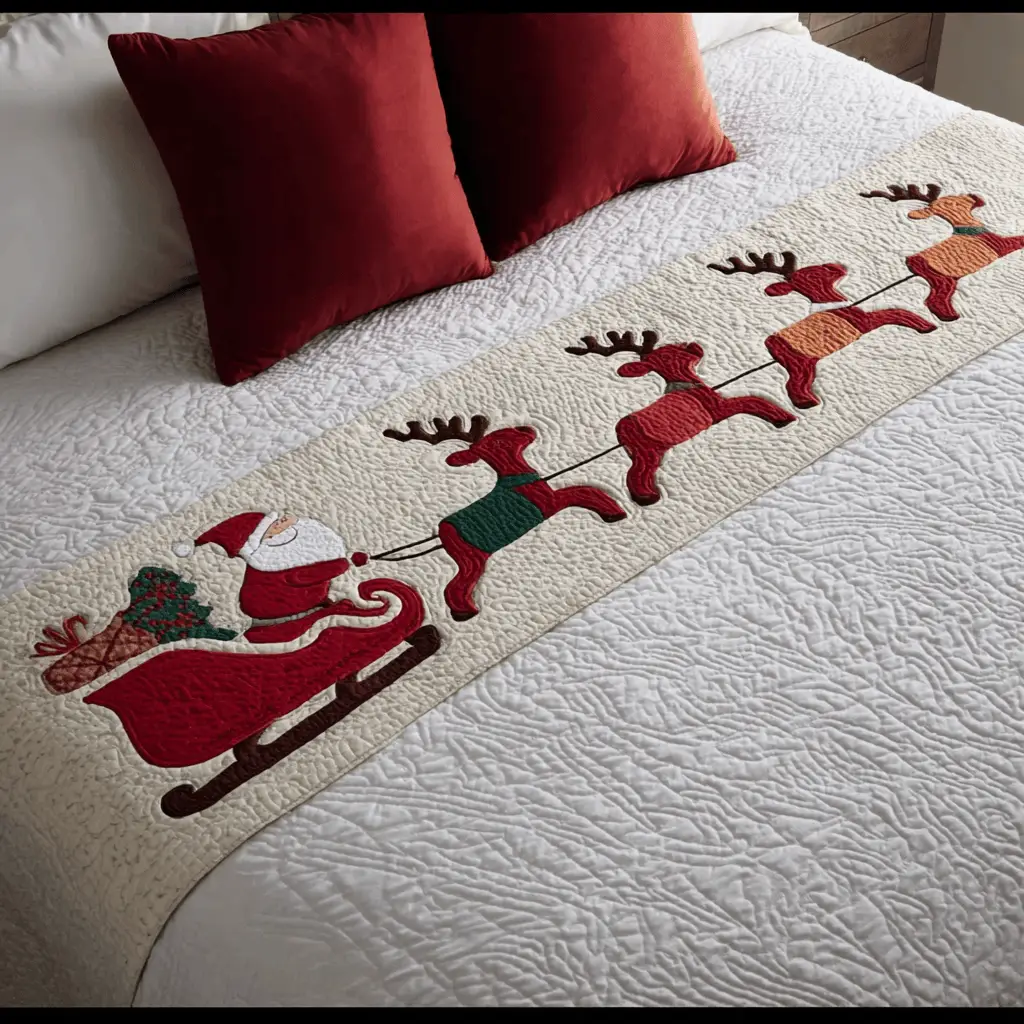 Reindeer Spirit Quilted Bed Runner Reindeer Spirit Scene Christmas Gift