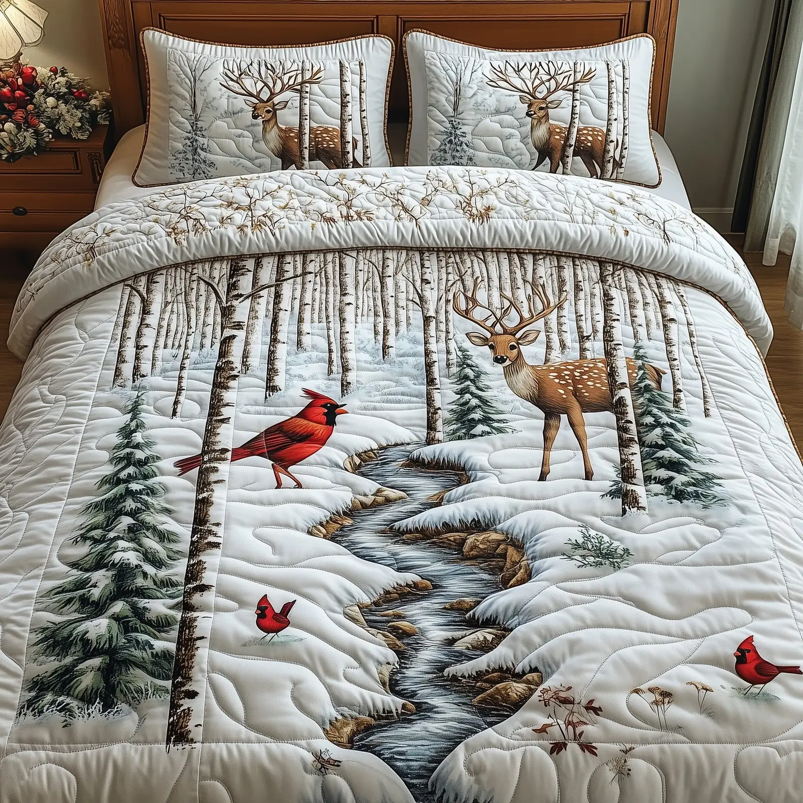 Reindeer Winter Besties Christmas Quilted Bedding Set Duvet Cover Bedspread Xmas Gifts