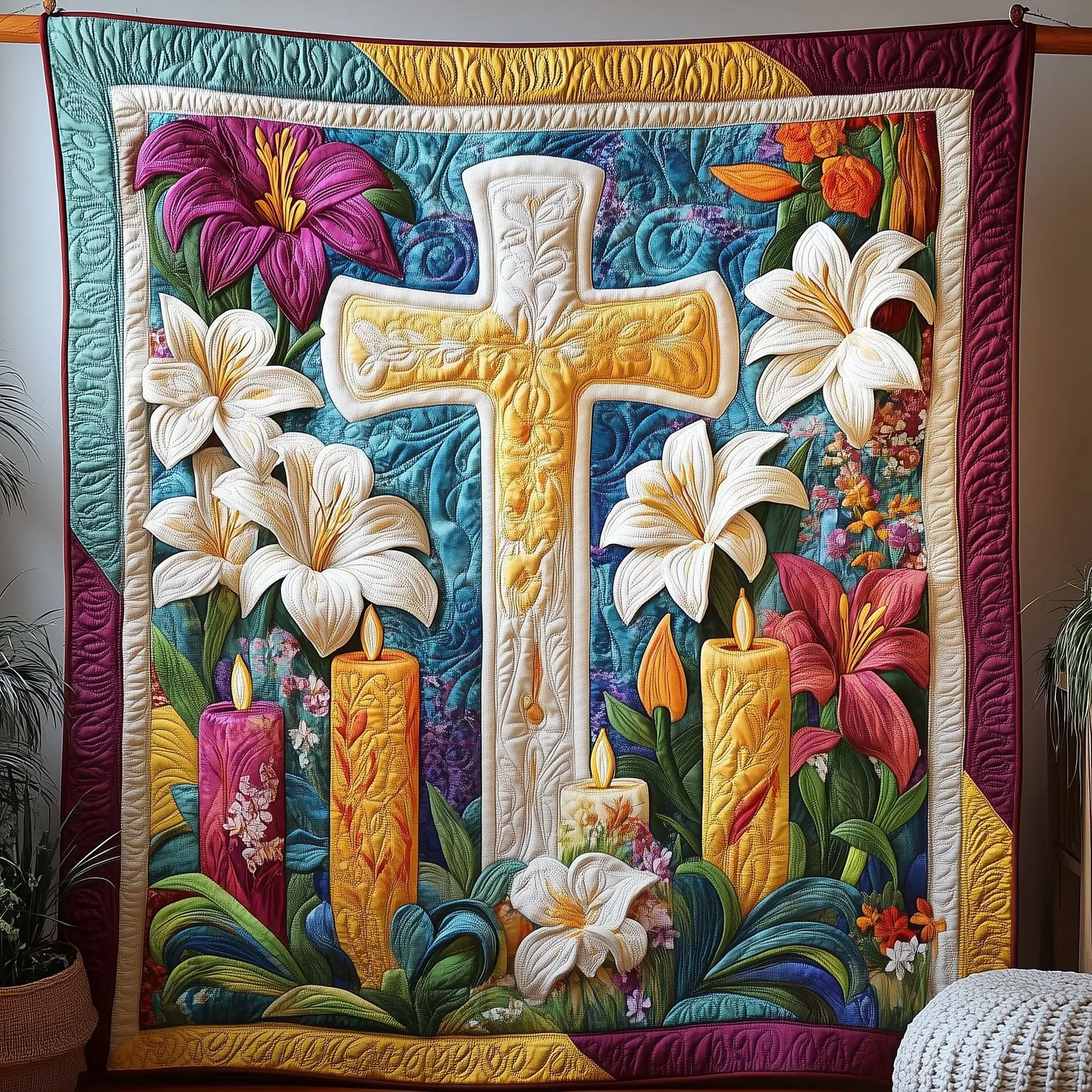 Resurrection Blessings Quilted Blanket Sofa Decorations Flower Themed Gifts