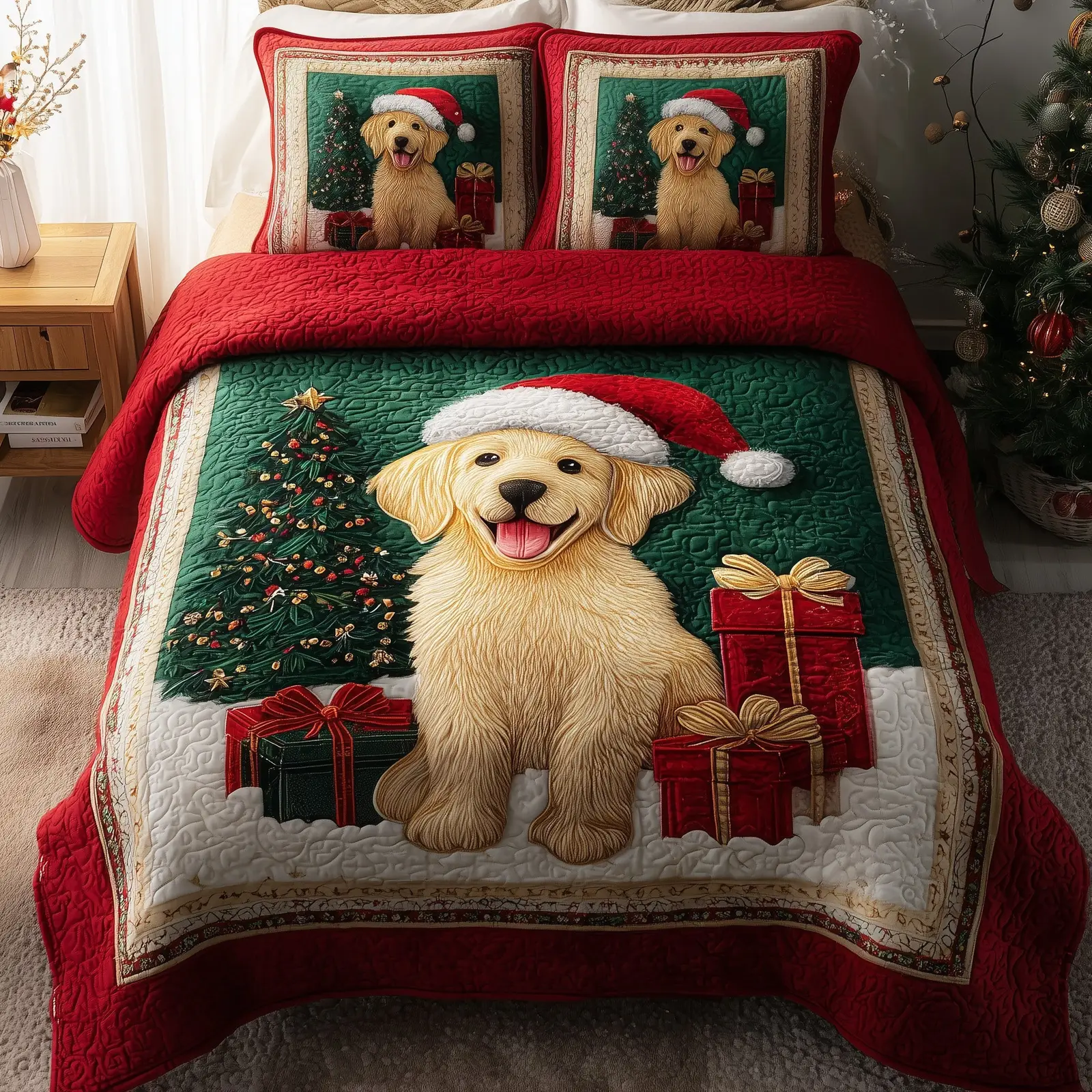 Retriever Puppy Quilted Bedding Set Bed Decoration Gift For New Puppy Owner
