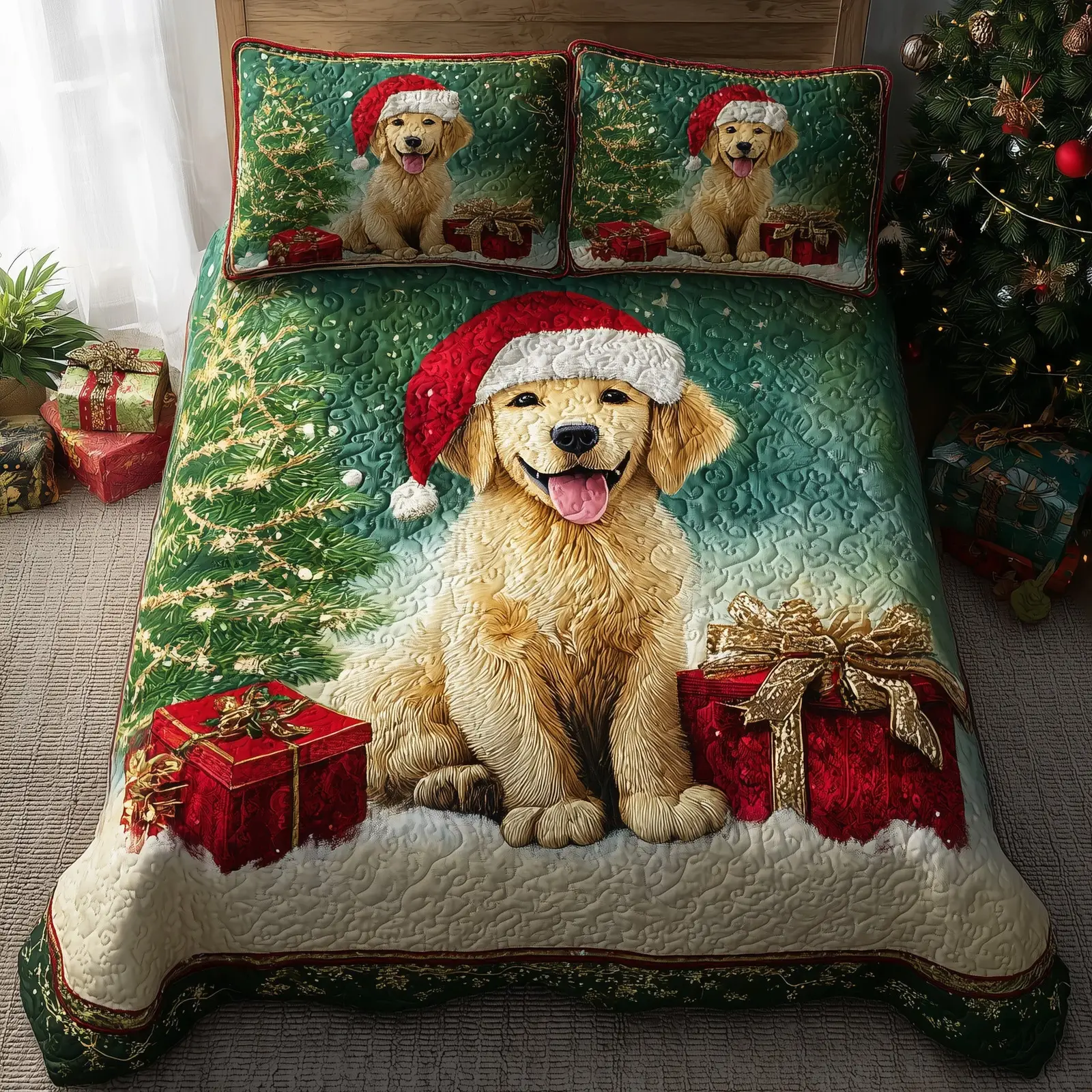 Retriever Puppy Quilted Bedding Set Bedroom Decor Best Gifts For New Puppy Owners