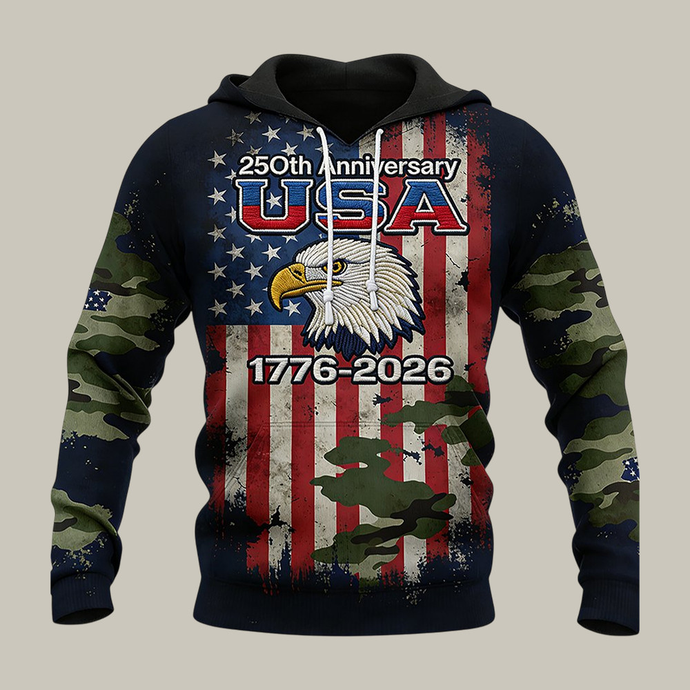 Retro America 250th Anniversary 1776 2026 Patriotic Eagle Hoodie 4th Of July Attire July 4 Gift