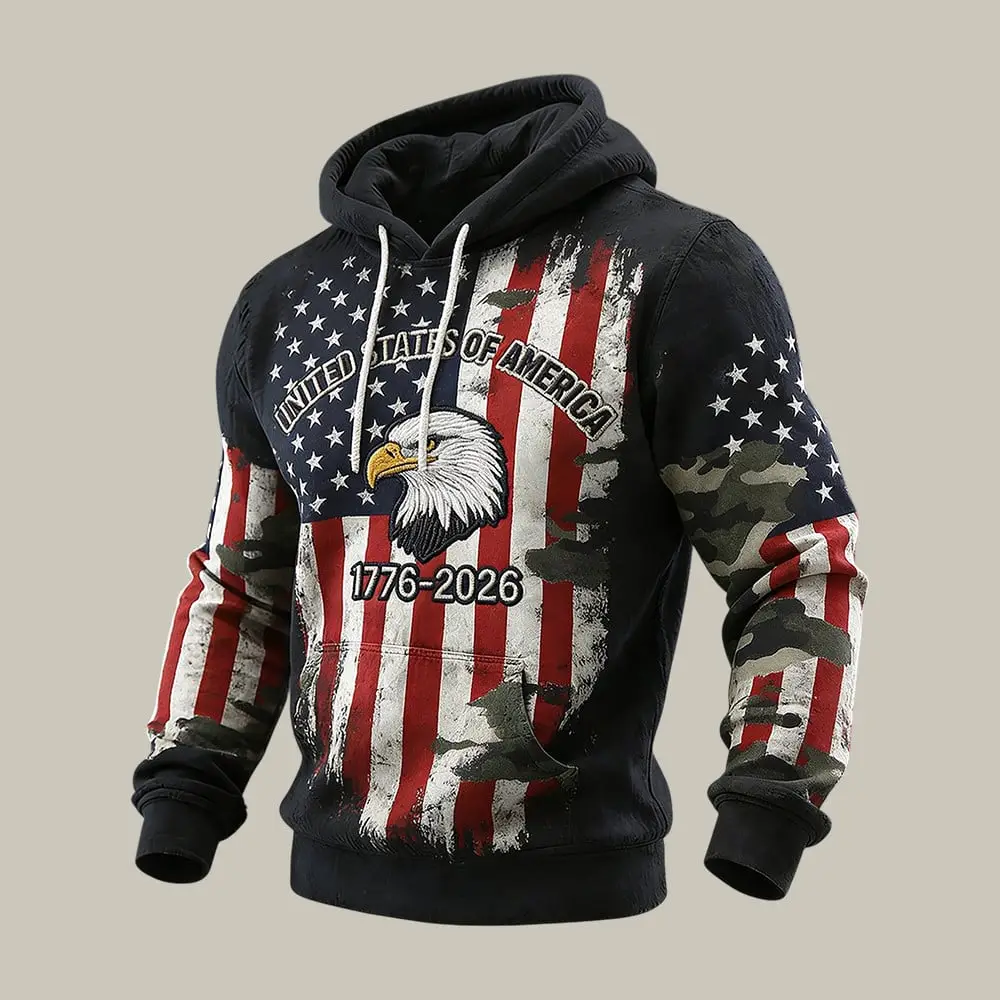 Retro American 250th Anniversary 1776 2026 Hoodie Fourth Of July Hooded Sweatshirt Gift Ideas