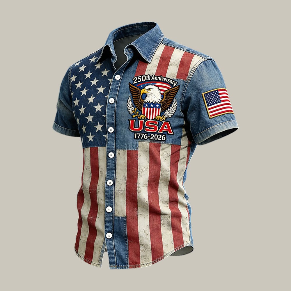 Retro American 250th Anniversary Hawaiian Shirt American Eagle Shirt Patriotic Gift Ideas