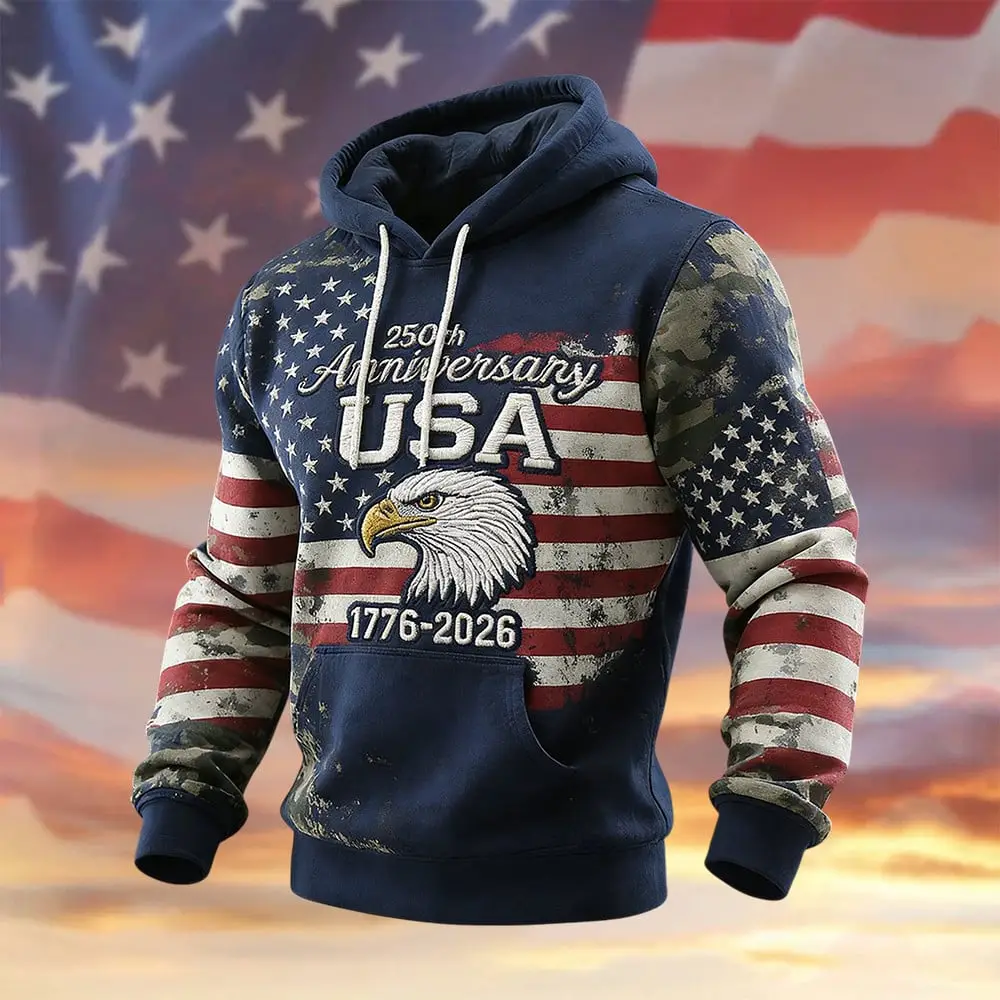 Retro American 250th Anniversary Hoodie Independence Day Clothing Line Patriotic Gift Retro American 250th Anniversary Hoodie Independence Day Clothing Line Patriotic Gift - Image 1