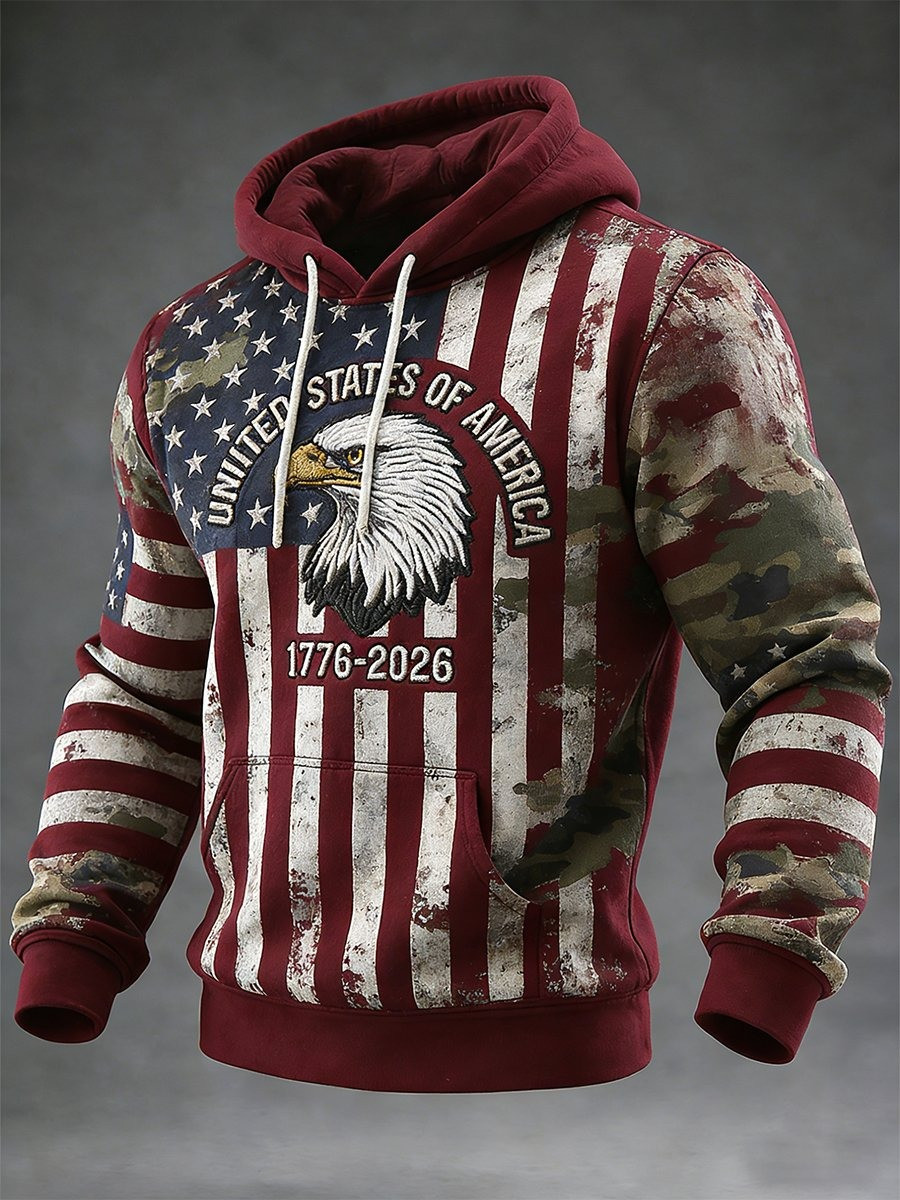 Retro American 250th Anniversary Hoodie Mens Bald Eagle Graphic 4th July Merch