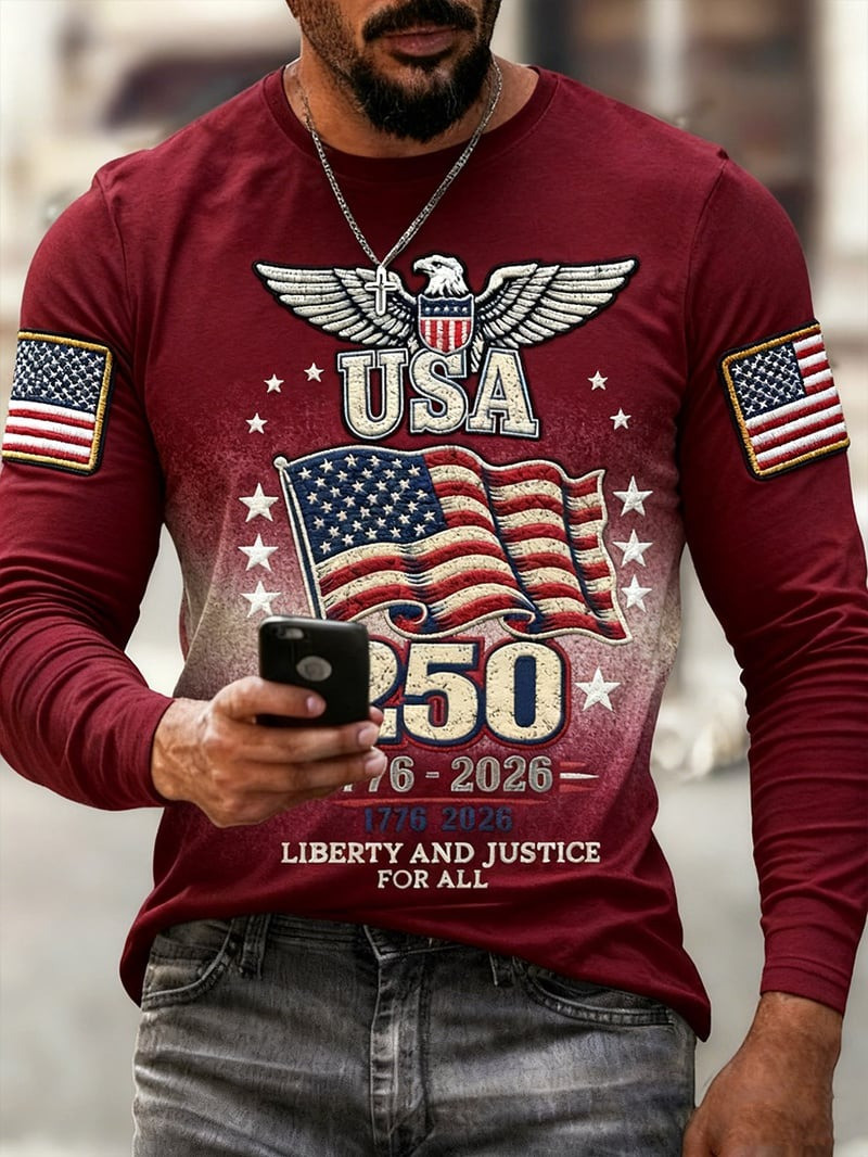 Retro American 250th Anniversary Long Sleeve Shirt 1776 2026 Patriotic Clothing Gift For Him