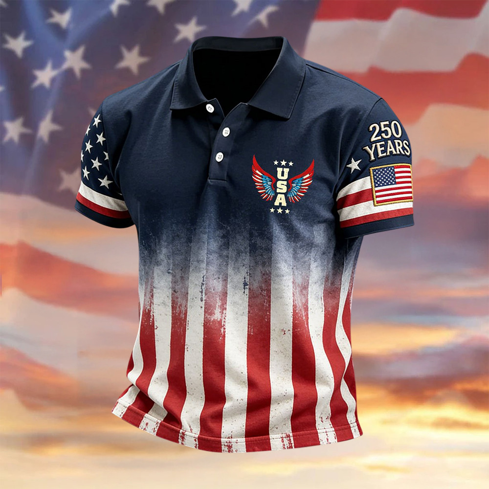 Retro American 250th Anniversary Polo Shirt Independence Day Clothes Patriotic Gift Retro American 250th Anniversary Polo Shirt Independence Day Clothes Patriotic Gift - Image 1