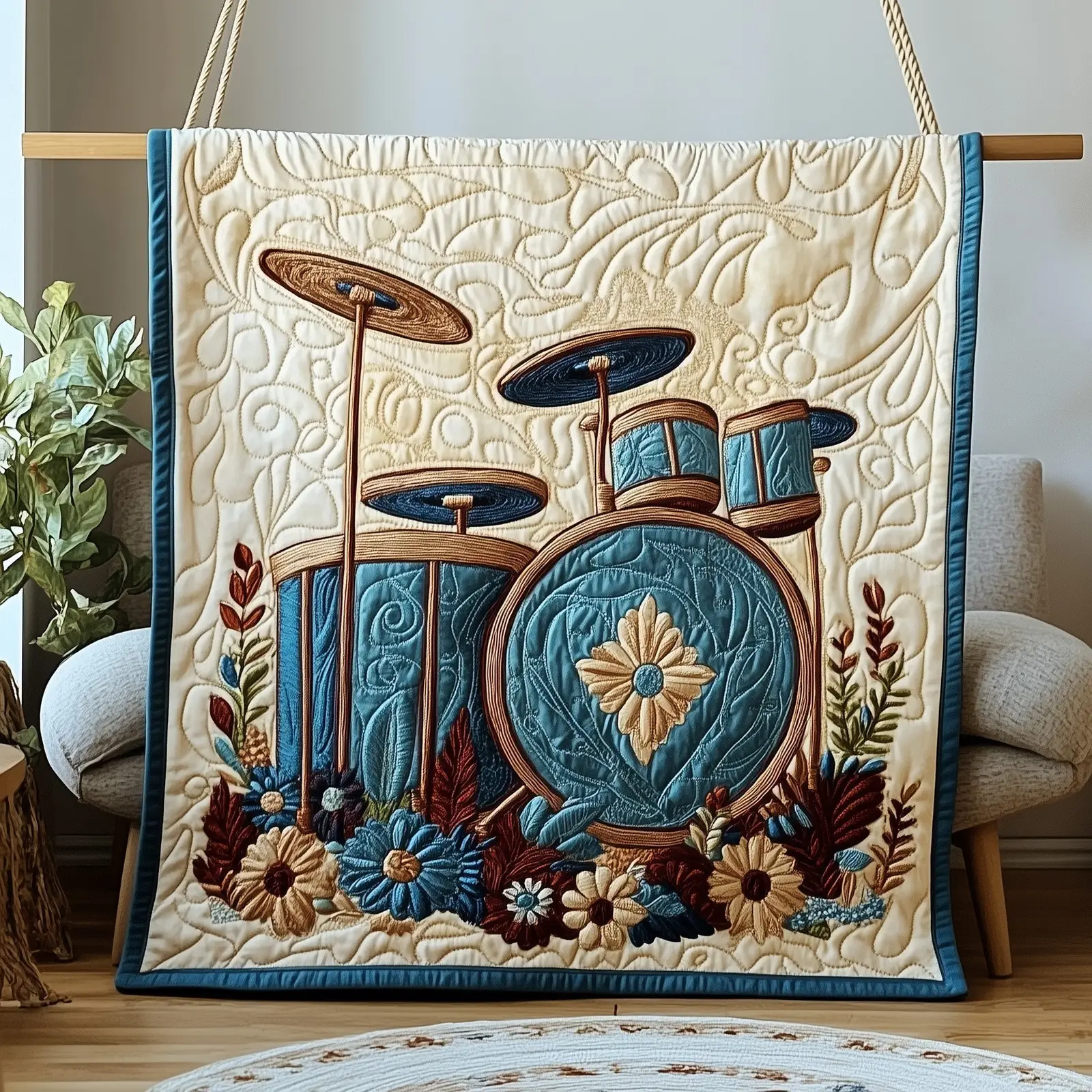 Retro Drum Set Quilted Blanket Best Drummer Gifts For Her