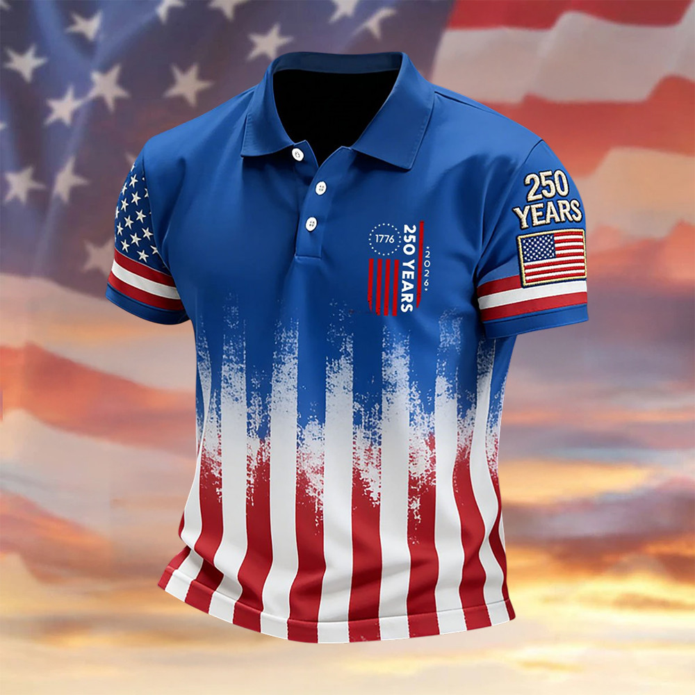 Retro Faith American 250 Years 1776 2026 Polo Shirt America's 250th Birthday Clothes 4Th Of July Gift