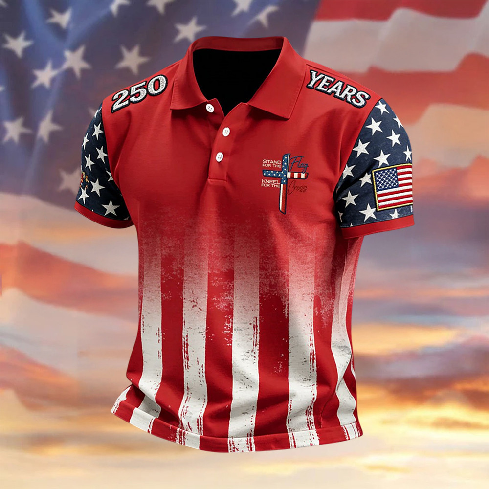 Retro Faith American 250th Anniversary Polo Shirt Fourth Of July Clothes Patriotic Men Gift Retro Faith American 250th Anniversary Polo Shirt Fourth Of July Clothes Patriotic Men Gift - Image 1
