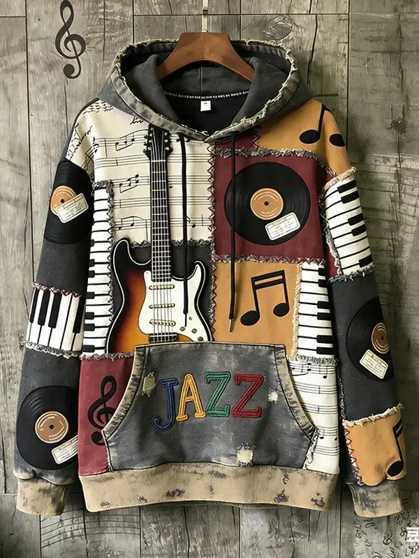 Retro Jazz Music Piano Hoodie Men Vinyl Records Art Graphic Apparel Best Gift For Music Lovers Retro Jazz Music Piano Hoodie Men Vinyl Records Art Graphic Apparel Best Gift For Music Lovers - Image 1