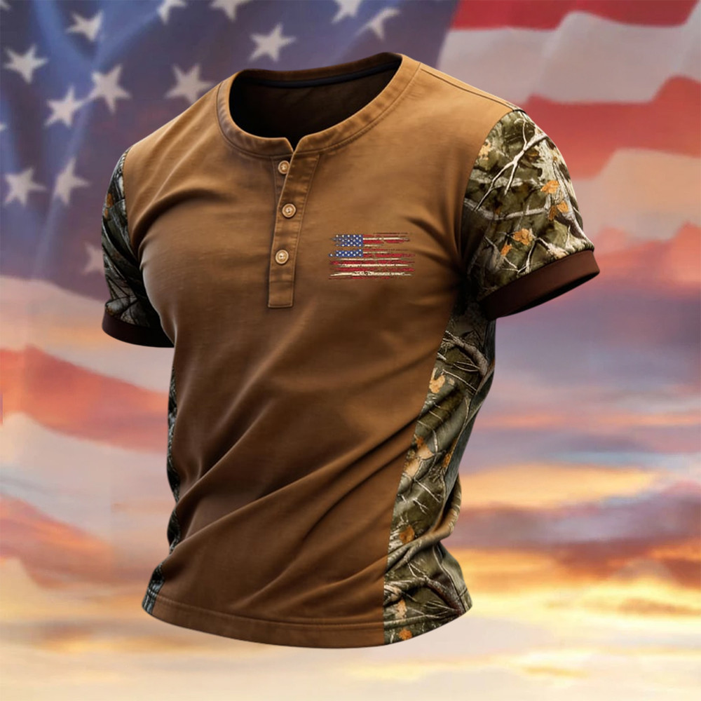 Retro Patriotic Camouflage Patchwork Button Shirt American 250 Years Birthday Clothes Retro Patriotic Camouflage Patchwork Button Shirt American 250 Years Birthday Clothes - Image 1