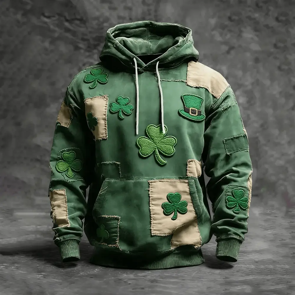 Retro St Patrick's Day Hoodie Shamrock Art St Patricks Outfit Cool Gift For St Patrick's Day