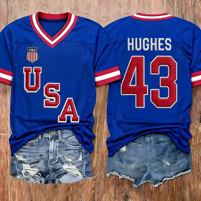 Retro Team USA Hockey 43 Hughes Jersey 2026 Winter Olympic Shirt USA Gold Gear Retro Team USA Hockey 43 Hughes Jersey 2026 Winter Olympic Shirt USA Gold Gear - Image 1