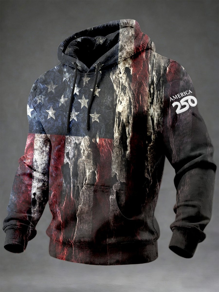 Retro US 250th Anniversary Hoodie Mens America Flag Graphic Hoodie Patriotic Gift