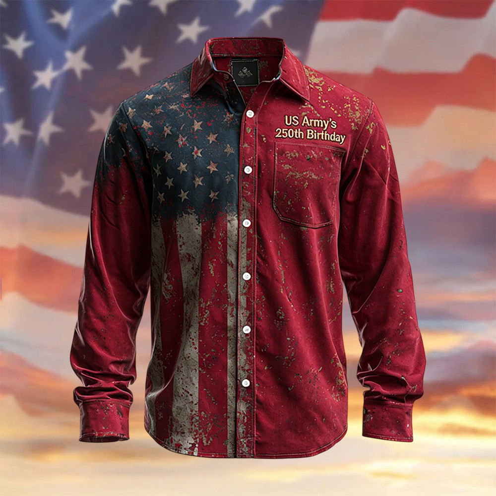 Retro US Army's 250th Birthday Button Up Long Sleeve Shirt Veteran Apparel Gift For Husband Retro US Army's 250th Birthday Button Up Long Sleeve Shirt Veteran Apparel Gift For Husband - Image 1