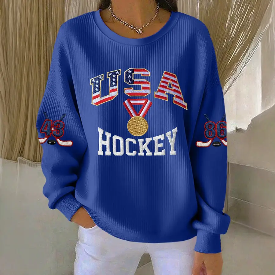 Retro USA Ice Hockey Gold Medal Sweatshirt Ice Hockey Apparel Present For Girlfriend Retro USA Ice Hockey Gold Medal Sweatshirt Ice Hockey Apparel Present For Girlfriend - Image 1