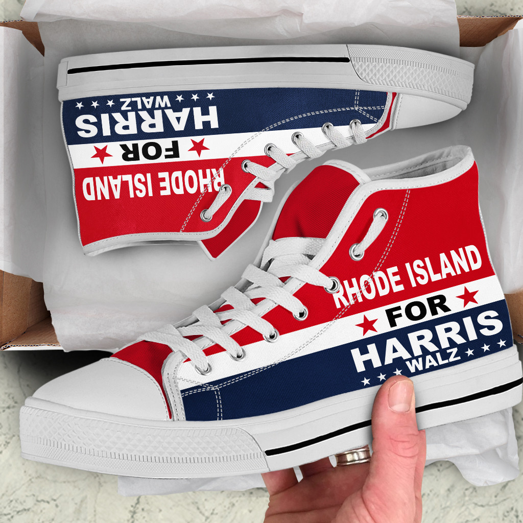 Rhode Island For Harris Walz 2024 High Top Shoes Vote Democracy Sneakers Kamala Political Campaign Merch