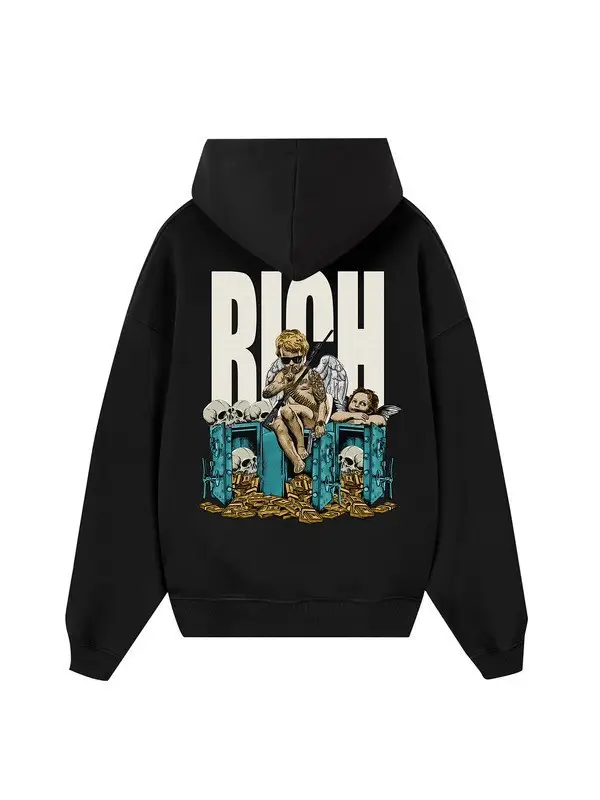 Rich Angel Hoodie Cherub Money Skull Graphic Motivational Merch Present Ideas