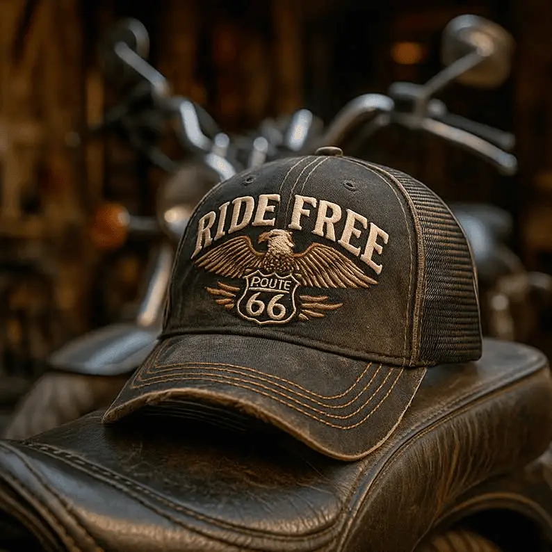 Ride Free Route 66 Hat Old Vintage Bikers Hat Gifts For Father -WearandDecor