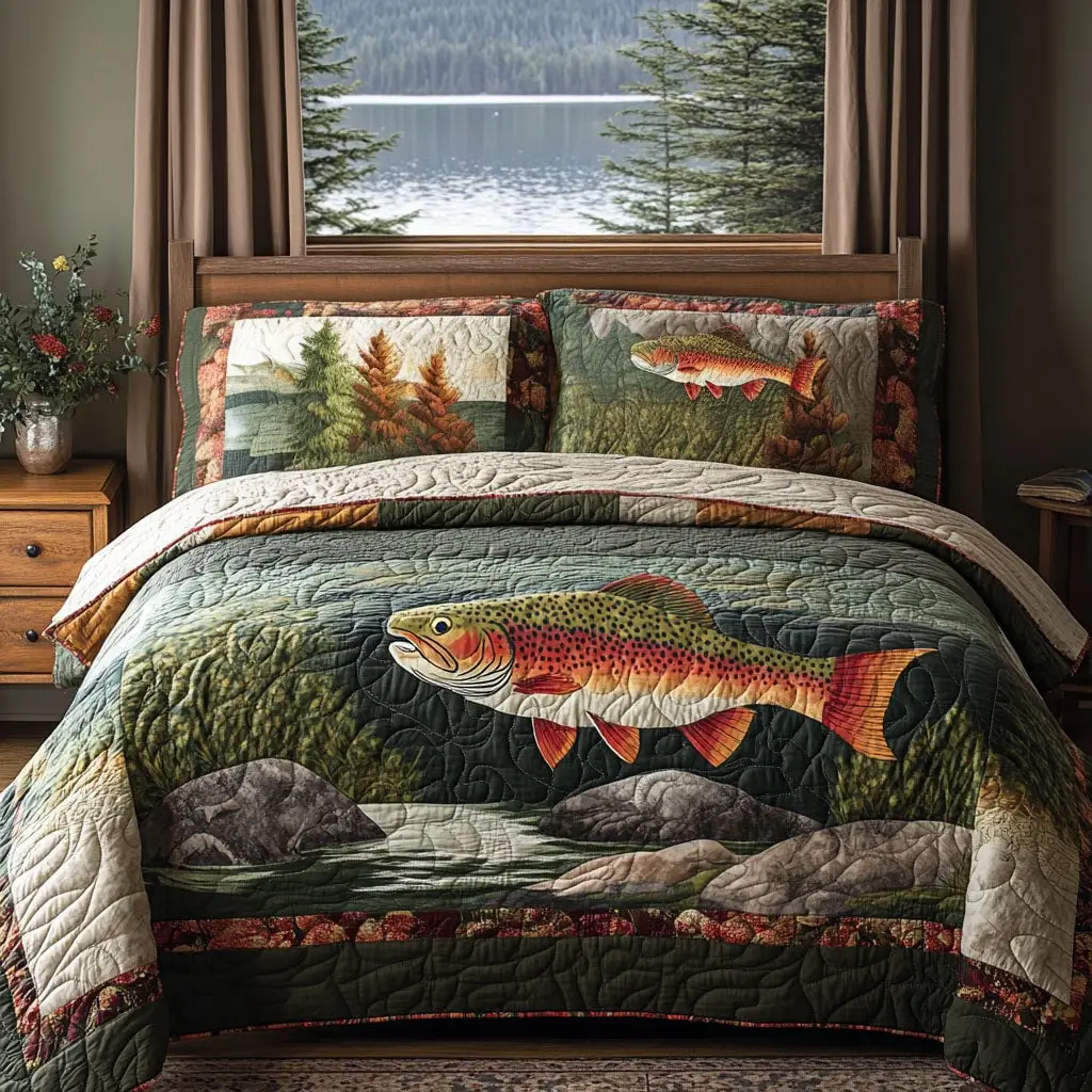 River Catch Quilted Bedding Set Best Comforter Sets Gift Ideas For Fishing Lovers