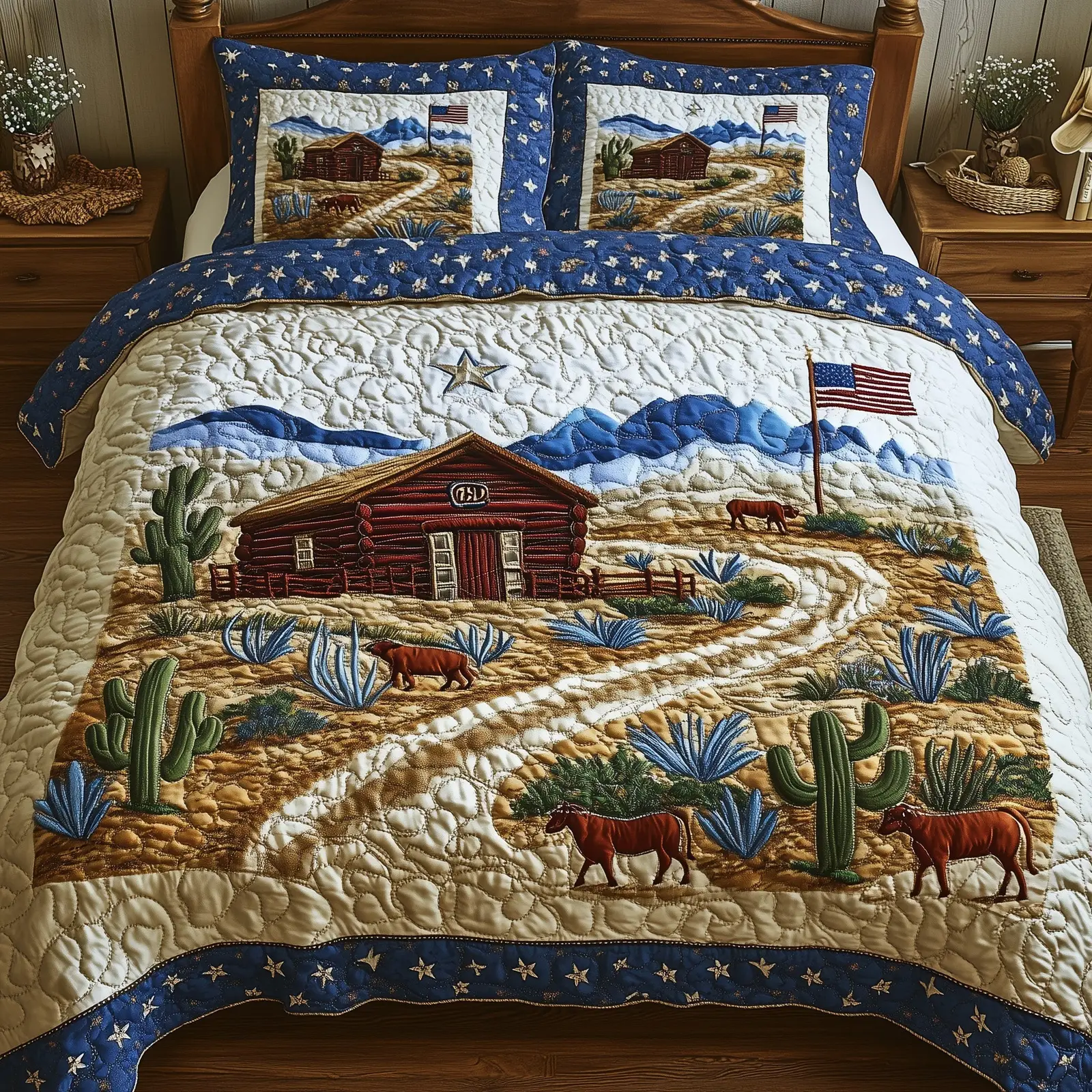 Road to Texas  Quilted Bedding Set Best Luxury Sheets 4Th Of July Themed Gifts