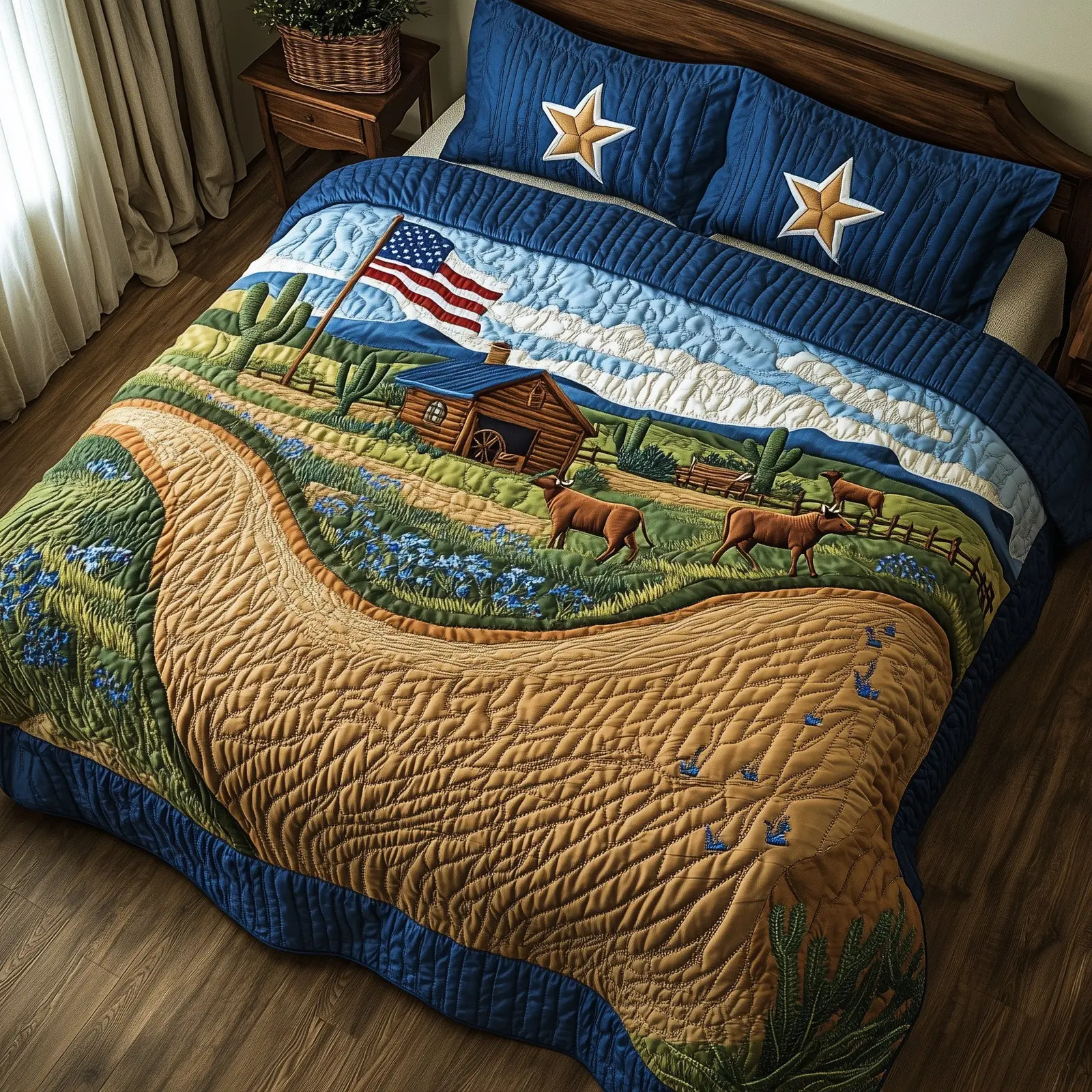 Road to Texas  Quilted Bedding Set Patritotic Duvet Covers Meaningful Gifts For Mom