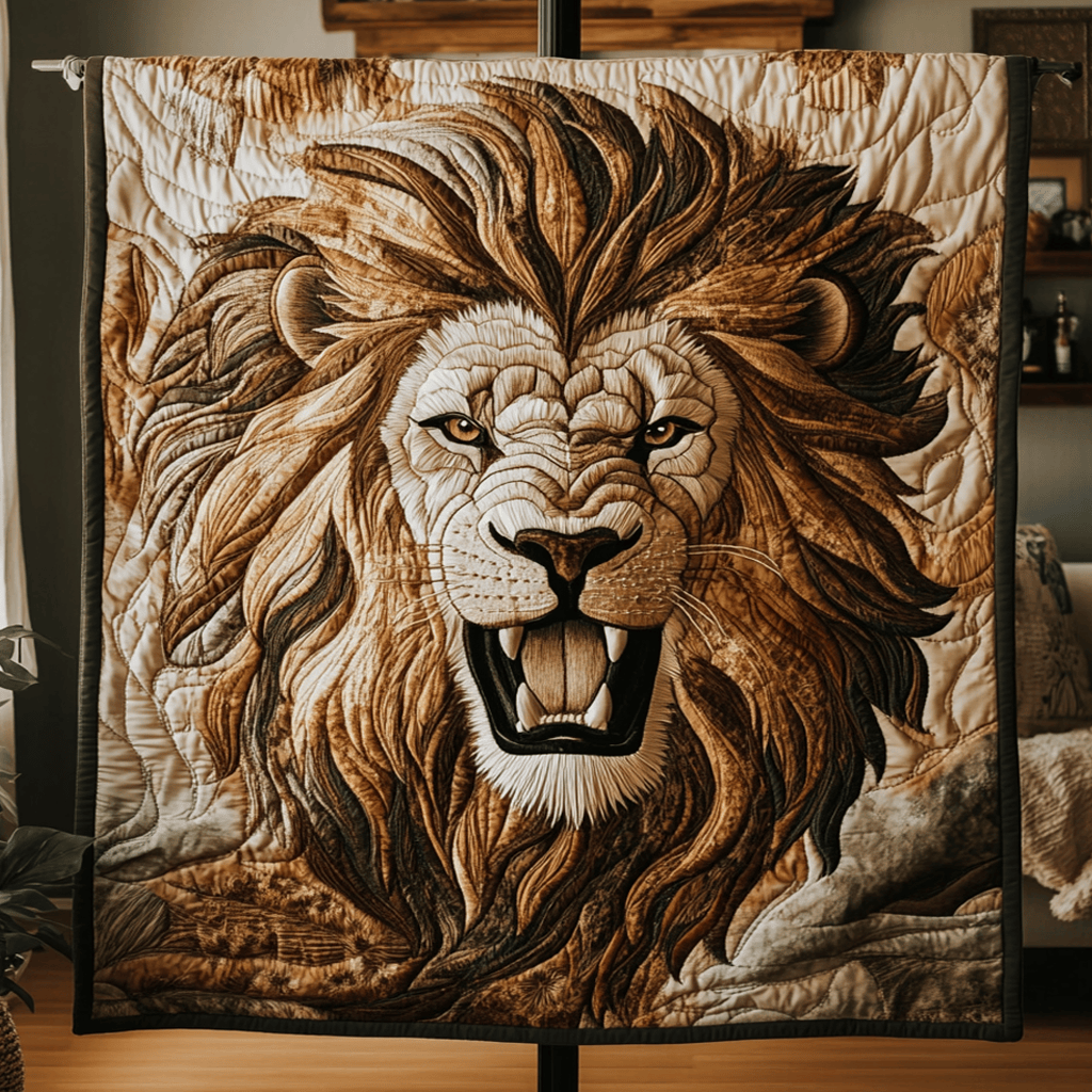 Roaring Majesty Quilted Blanket Best Throw Blanket Lion Christmas Gifts For Husband Roaring Majesty Quilted Blanket Best Throw Blanket Lion Christmas Gifts For Husband - Image 1