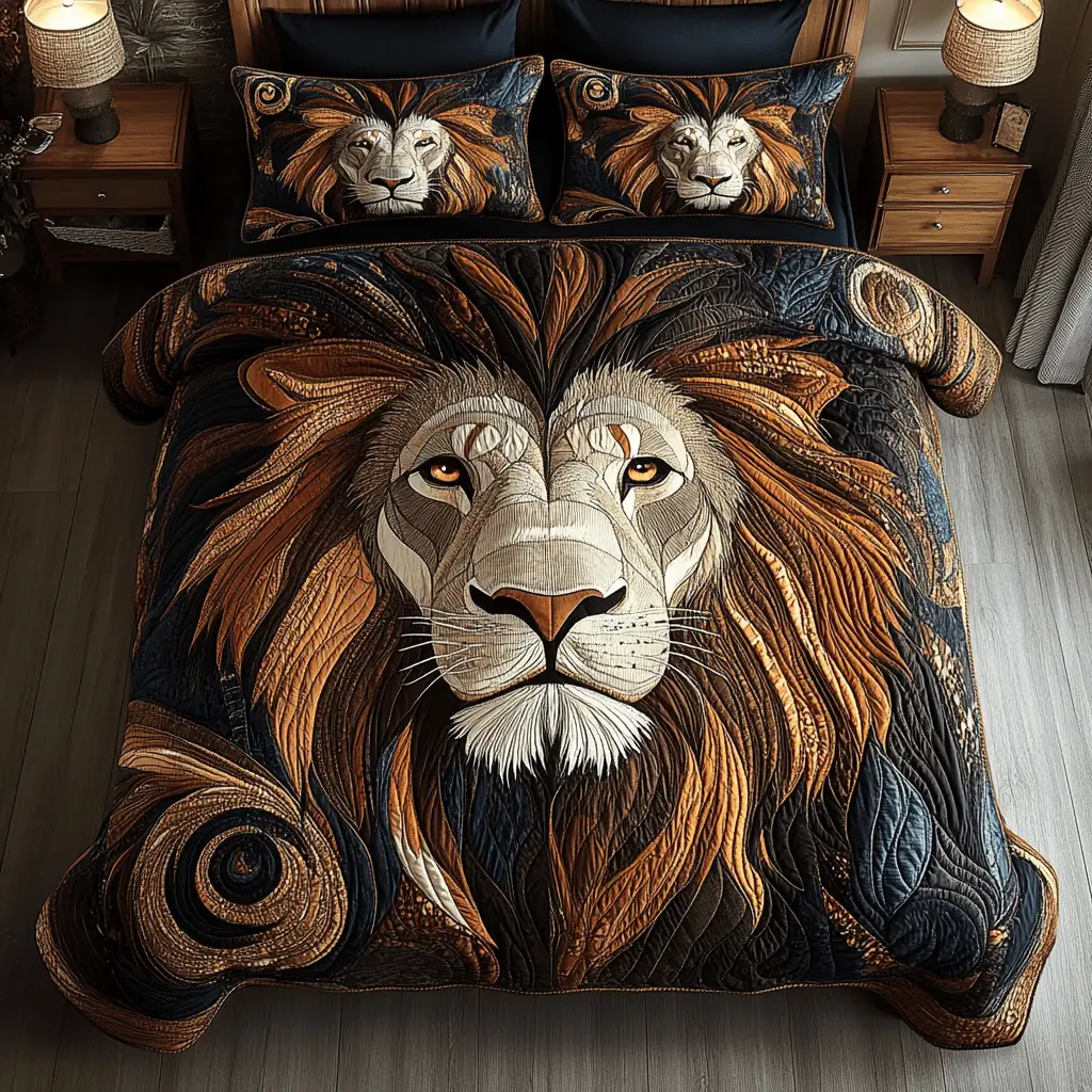 Roaring Spirit Quilted Bedding Set Cozy Bedroom Decor Lion Lover Gifts