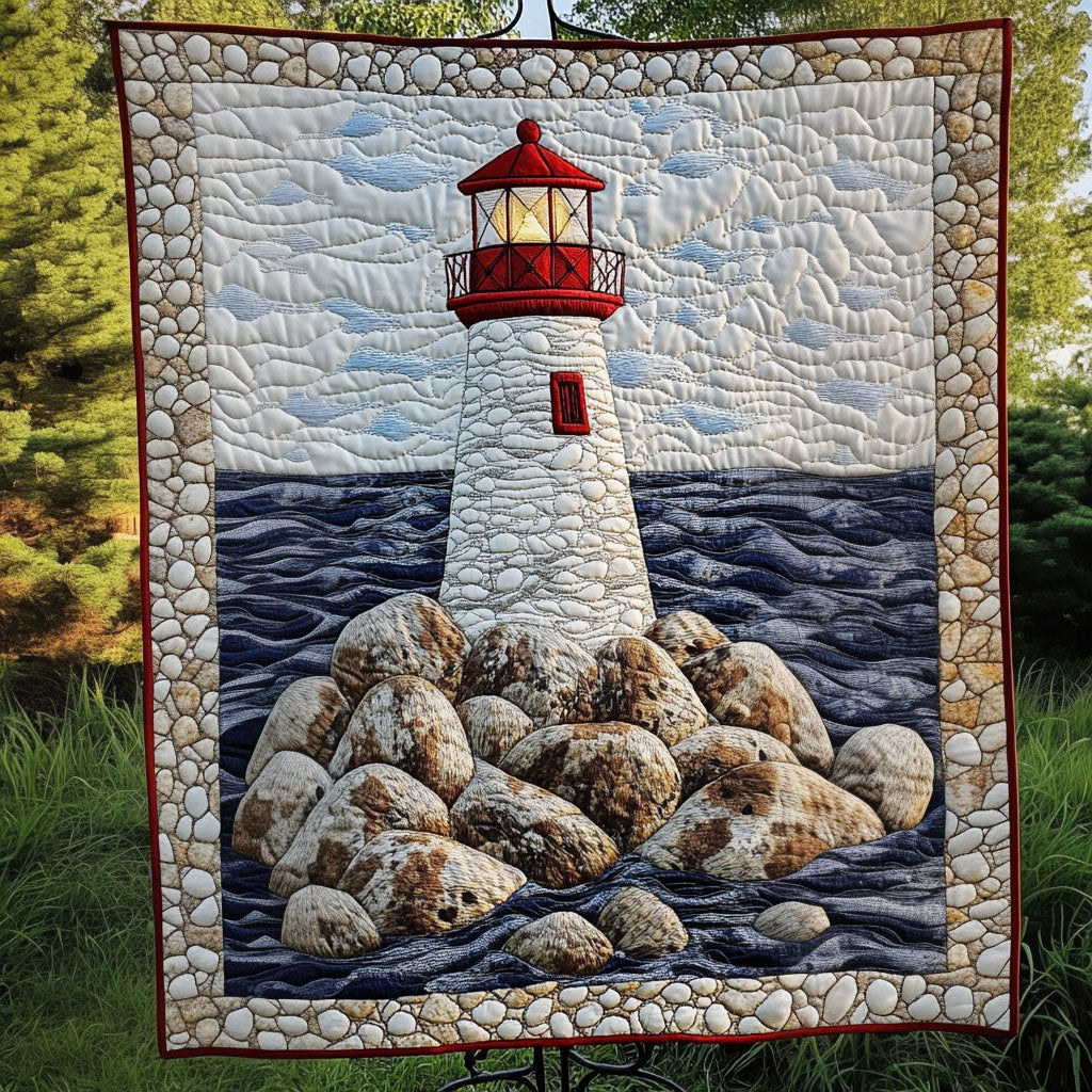 Rocky Lighthouse Quilted Blanket Christmas Holiday Lighthouse Gift Ideas For Him Rocky Lighthouse Quilted Blanket Christmas Holiday Lighthouse Gift Ideas For Him - Image 1