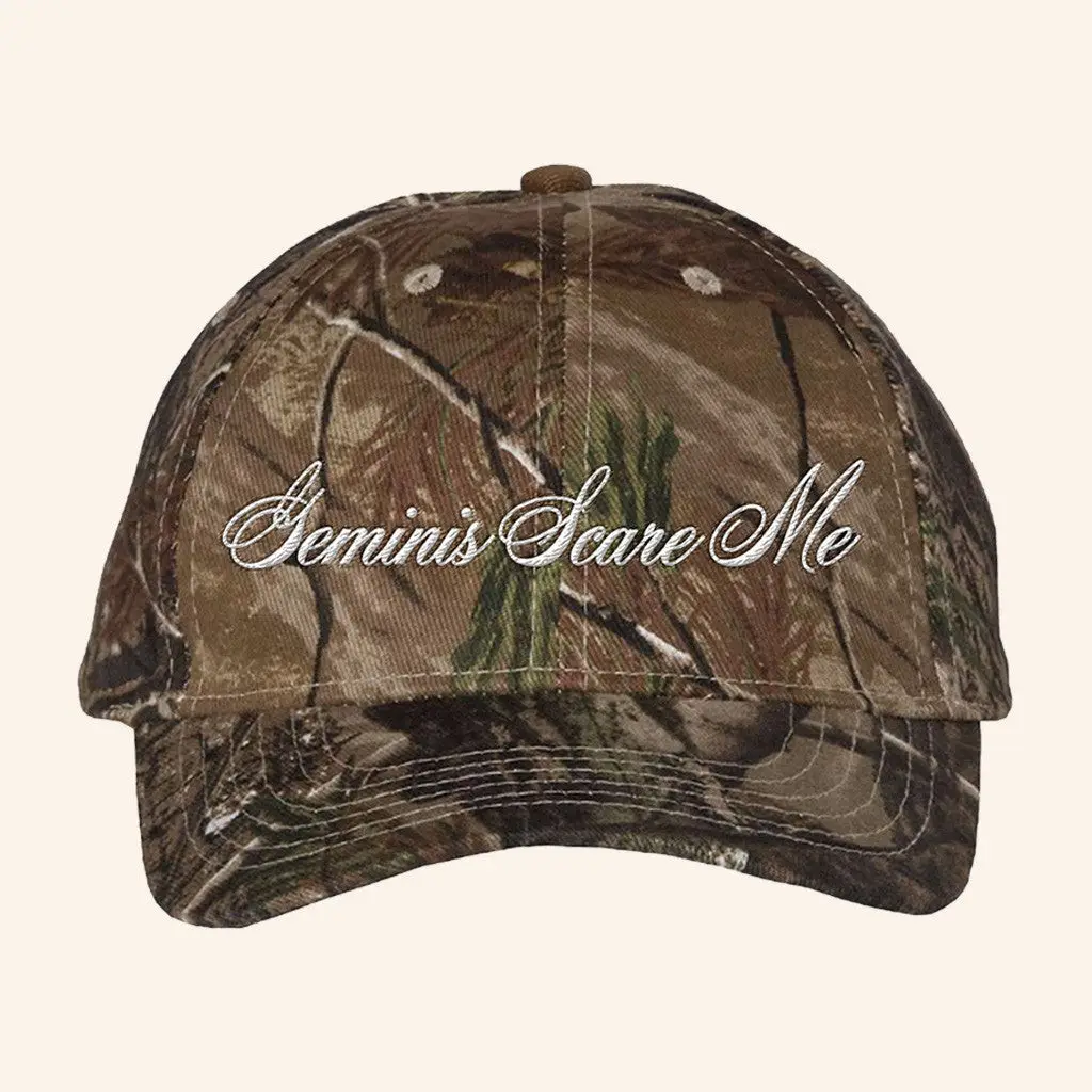 Role Model Merch Geminis Scare Me Embroidered Camo Hat Gifts For Him -WearandDecor Role Model Merch Geminis Scare Me Embroidered Camo Hat Gifts For Him -WearandDecor - Image 1