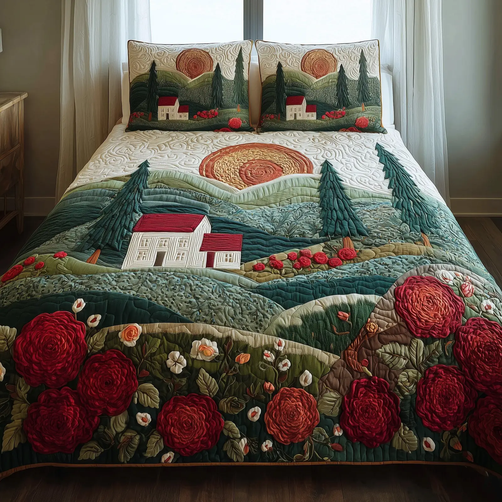 Rolling Heaven Quilted Bedding Set Farmhouse Style