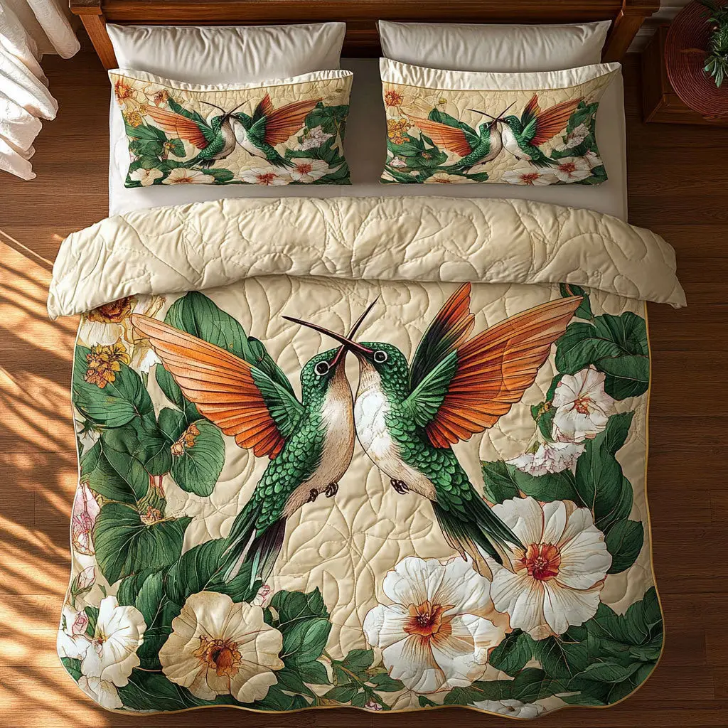 Romantic Garden Hummingbird Quilted Bedding Set Duvet Cover Bedspread Best Gifts Bedroom Decorative