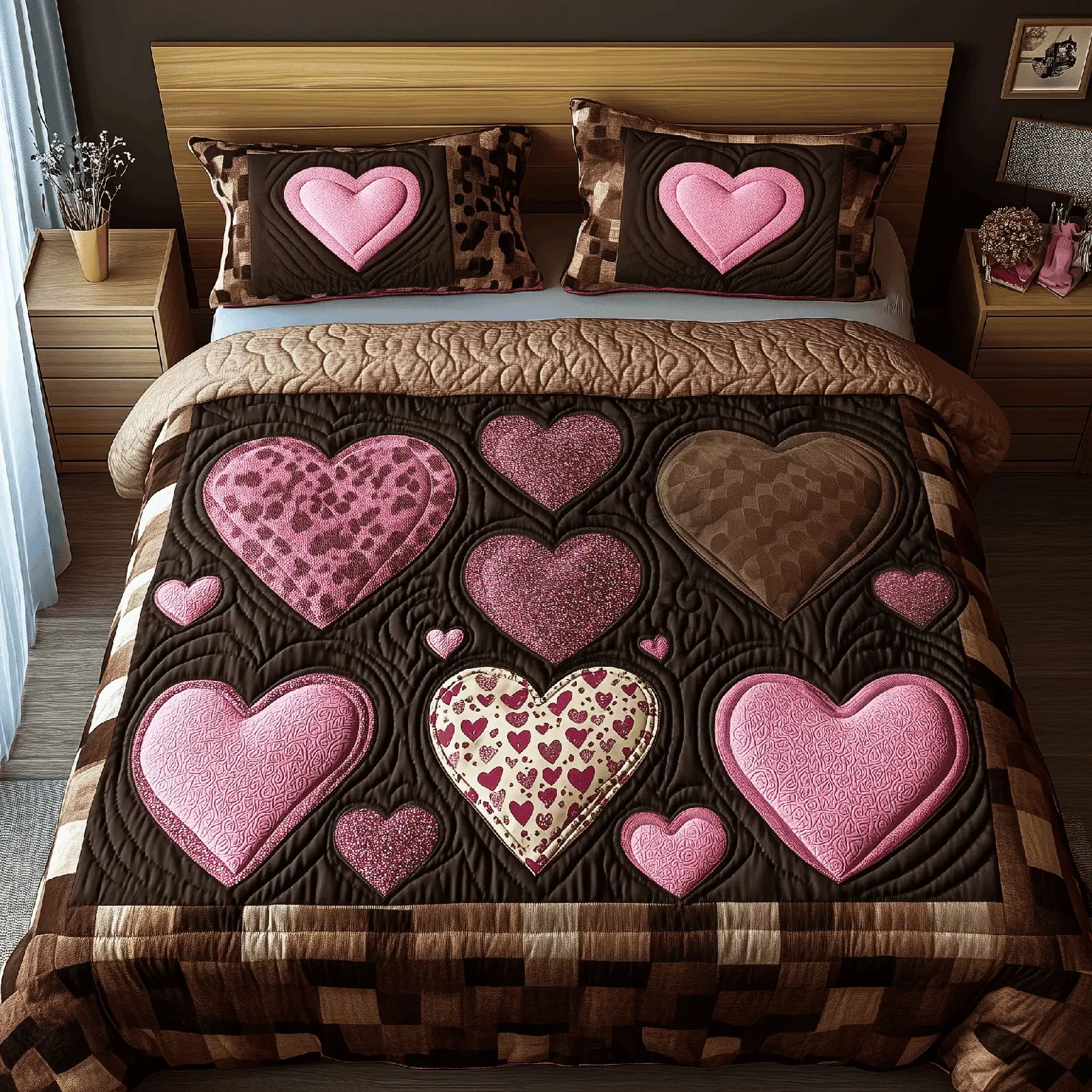 Romantic Heart Touch Quilted Bedding Set Bedroom Decorations Valentine Gift For Girlfriend