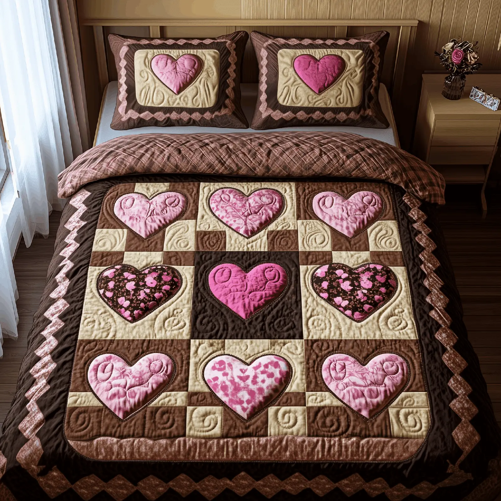 Romantic Heart Touch Quilted Bedding Set Room Decor Ideas Valentines Gifts For Her