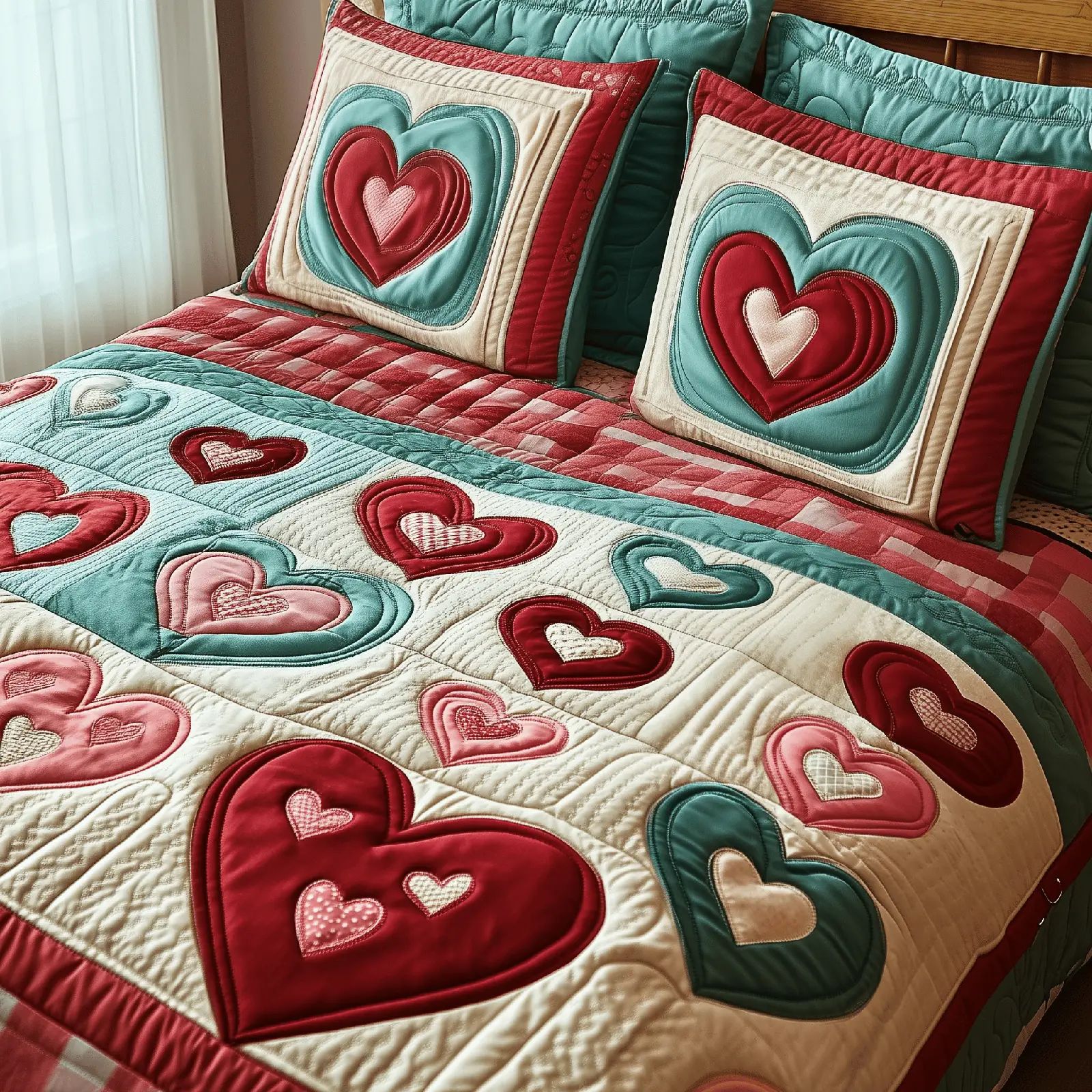 Romantic Heart Touch Quilted Bedding Set Unique Duvet Cover Valentine Day Gifts For Family