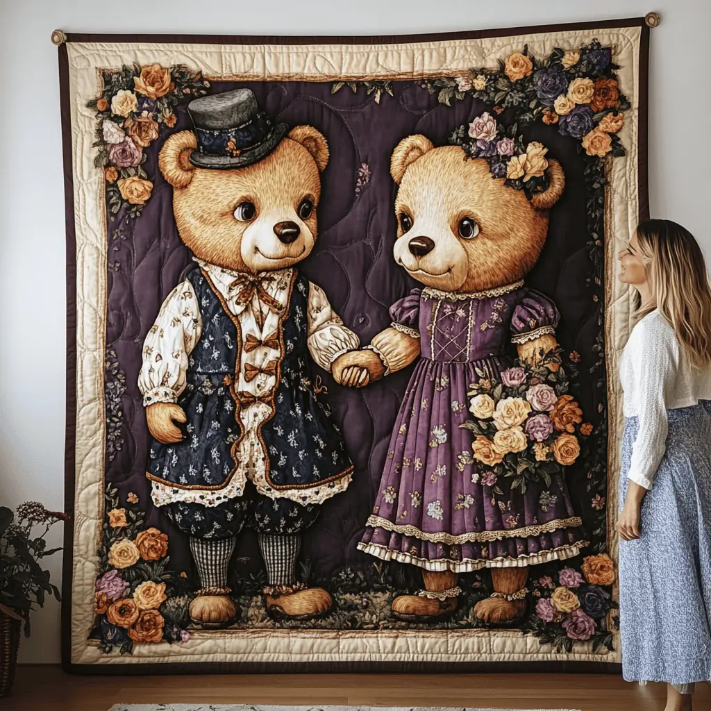 Romantic Teddy Quilted Blanket Cozy Living Decor Valentine Gift Idea For Wife