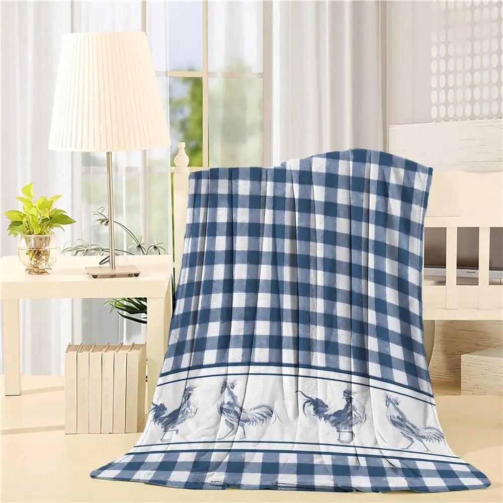 Rooster Chickens Checkerboard Pattern Blanket Farm Blanket Unique Gifts For Farmers