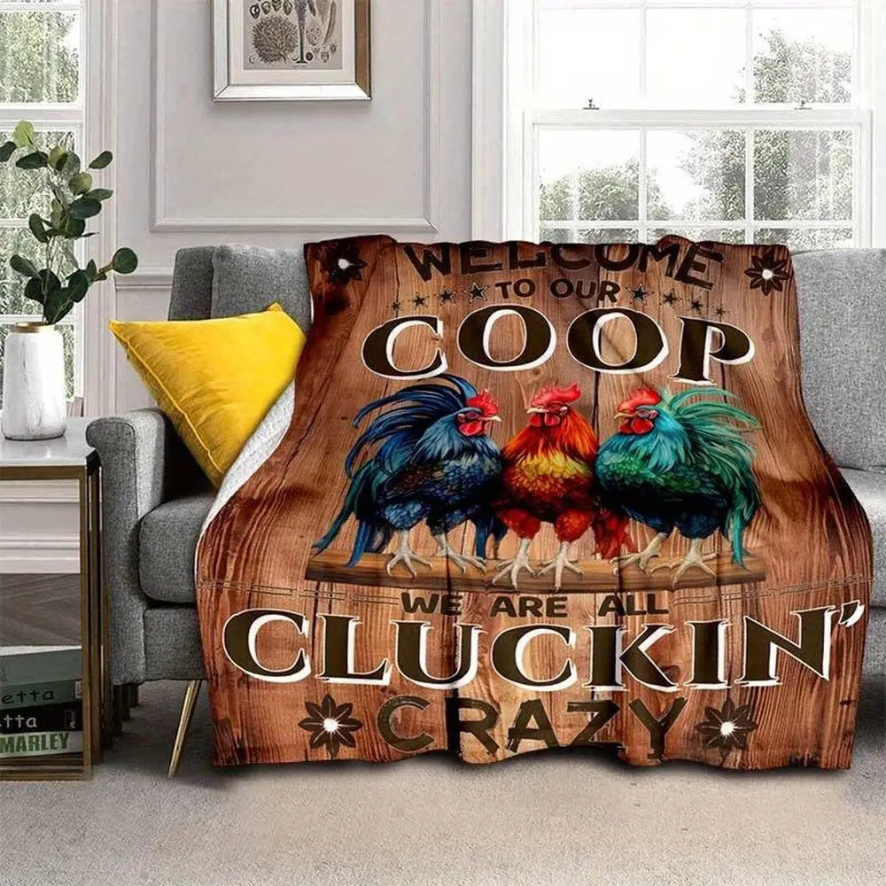Rooster Chickens Coop Wood Pattern Blanket Farm Blanket Unique Gifts For Farmers