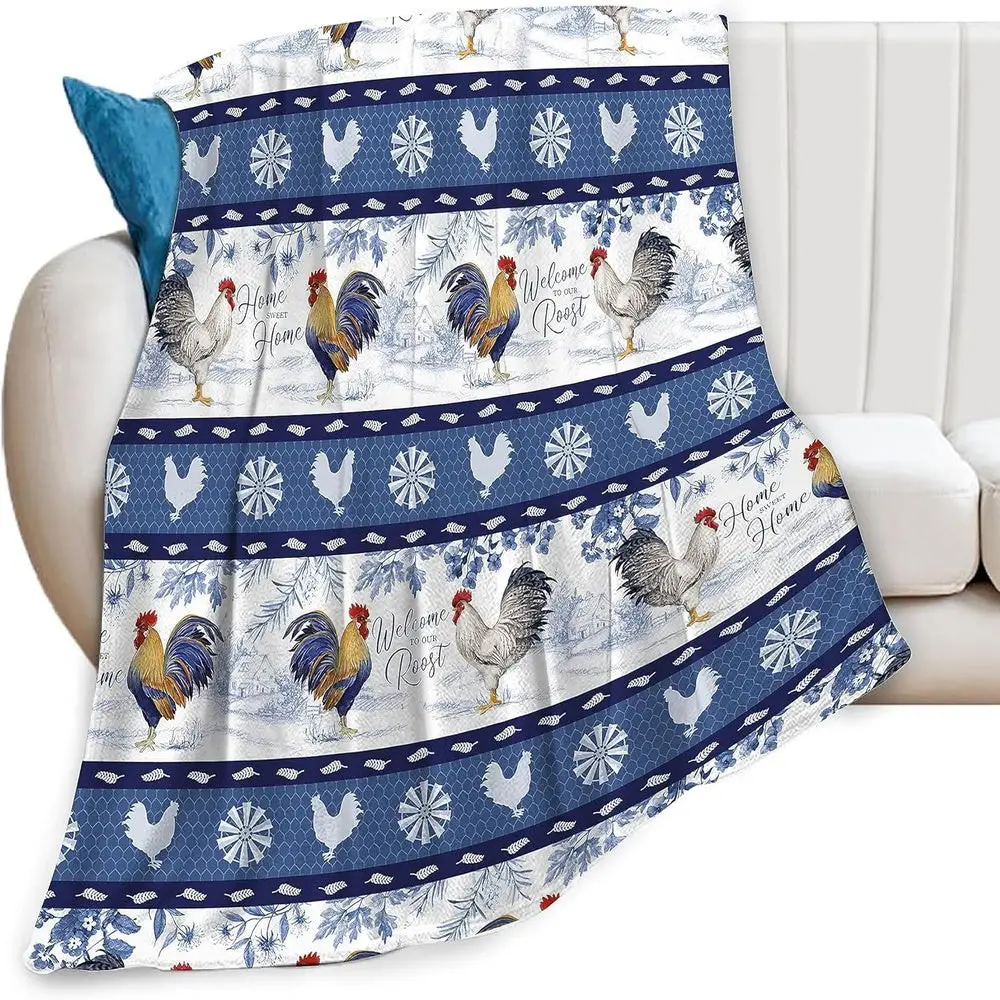Rooster Chickens Farmhouse Pattern Blanket Farm Blanket Unique Gifts For Farmers