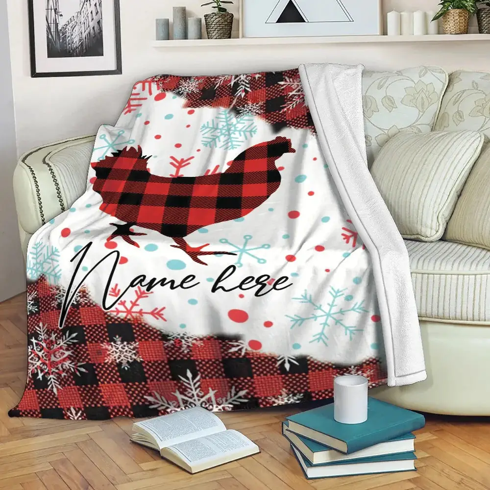 Rooster Chickens Snowflake Red Tartan Blanket Farm Blanket Unique Gifts For Farmers