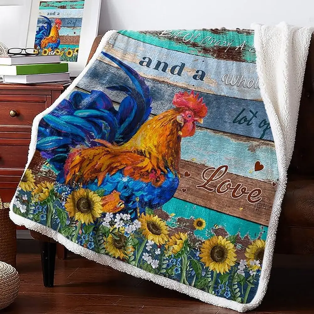 Rooster Chickens Sunflower 3D Printed Blanket Farm Blanket Unique Gifts For Farmers