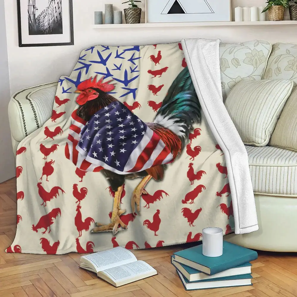 Rooster Chickens U.S Flag Pattern Blanket Farm Blanket Unique Gifts For Farmers