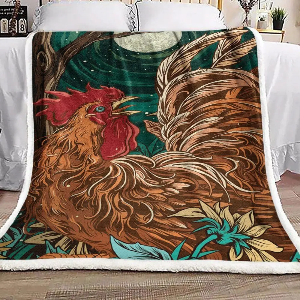 Rooster Chickens Under The Moon Art Blanket Farm Blanket Unique Gifts For Farmers