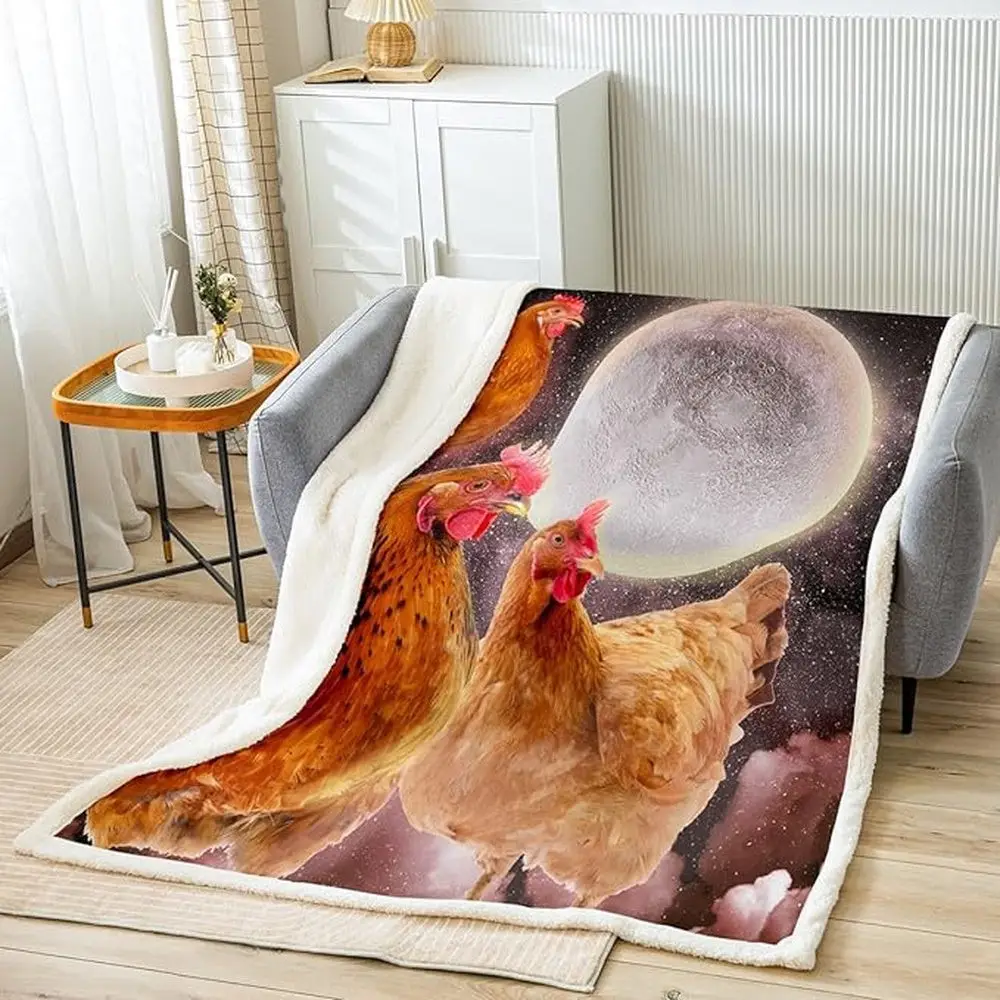 Rooster Chickens Under The Moon Blanket Farm Blanket Unique Gifts For Farmers