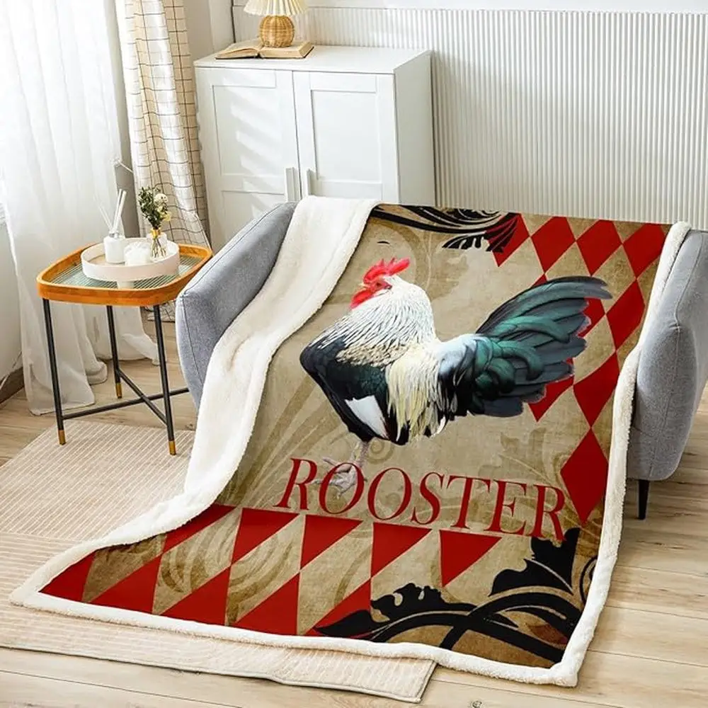 Rooster Chickens Vintage 3D Printed Blanket Farm Blanket Unique Gifts For Farmers