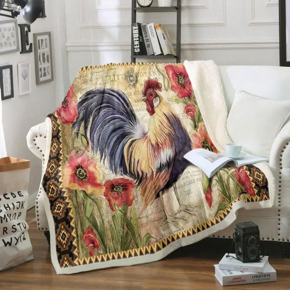Rooster Chickens Vintage Cockerel Flower Blanket Farm Blanket Unique Gifts For Farmers
