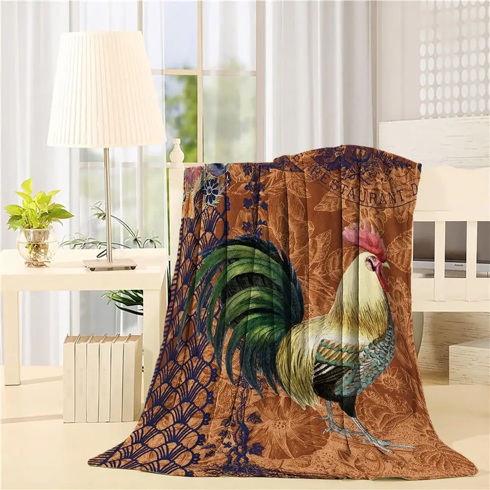 Rooster Chickens Vintage Flowers Pattern Blanket Farm Blanket Unique Gifts For Farmers