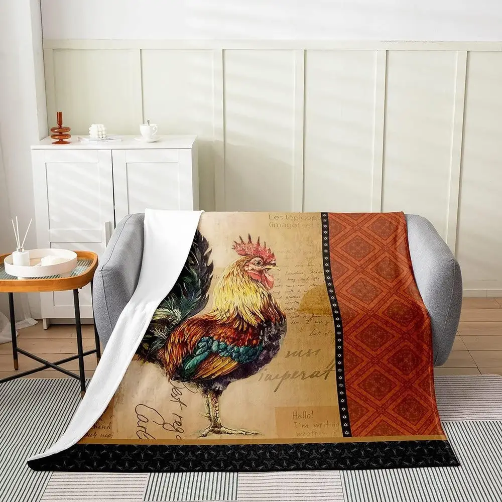 Rooster Chickens Vintage Pattern Blanket Farm Blanket Unique Gifts For Farmers